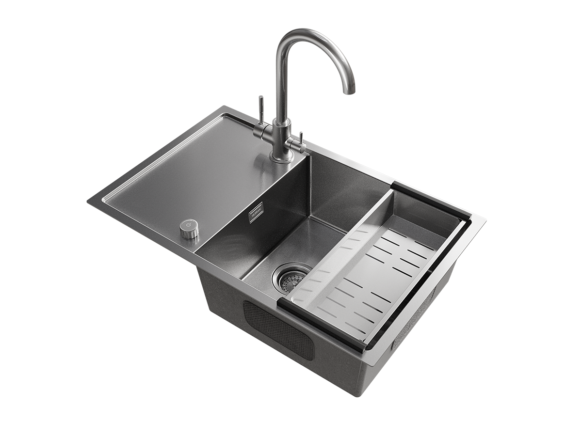 Смеситель ULGRAN US-020 с дополнительным краном для питьевой воды-001 Брашированная сталь